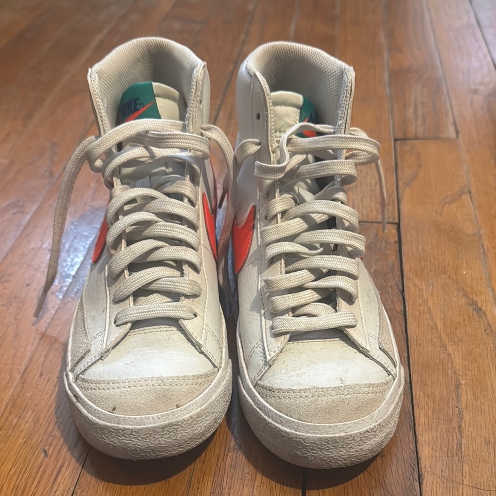 Nike White and Red High-Top Sneakers